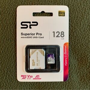 NIP Superior Pro microSDXC UHS-1 Card. 128 GB. Has SD Adapter.